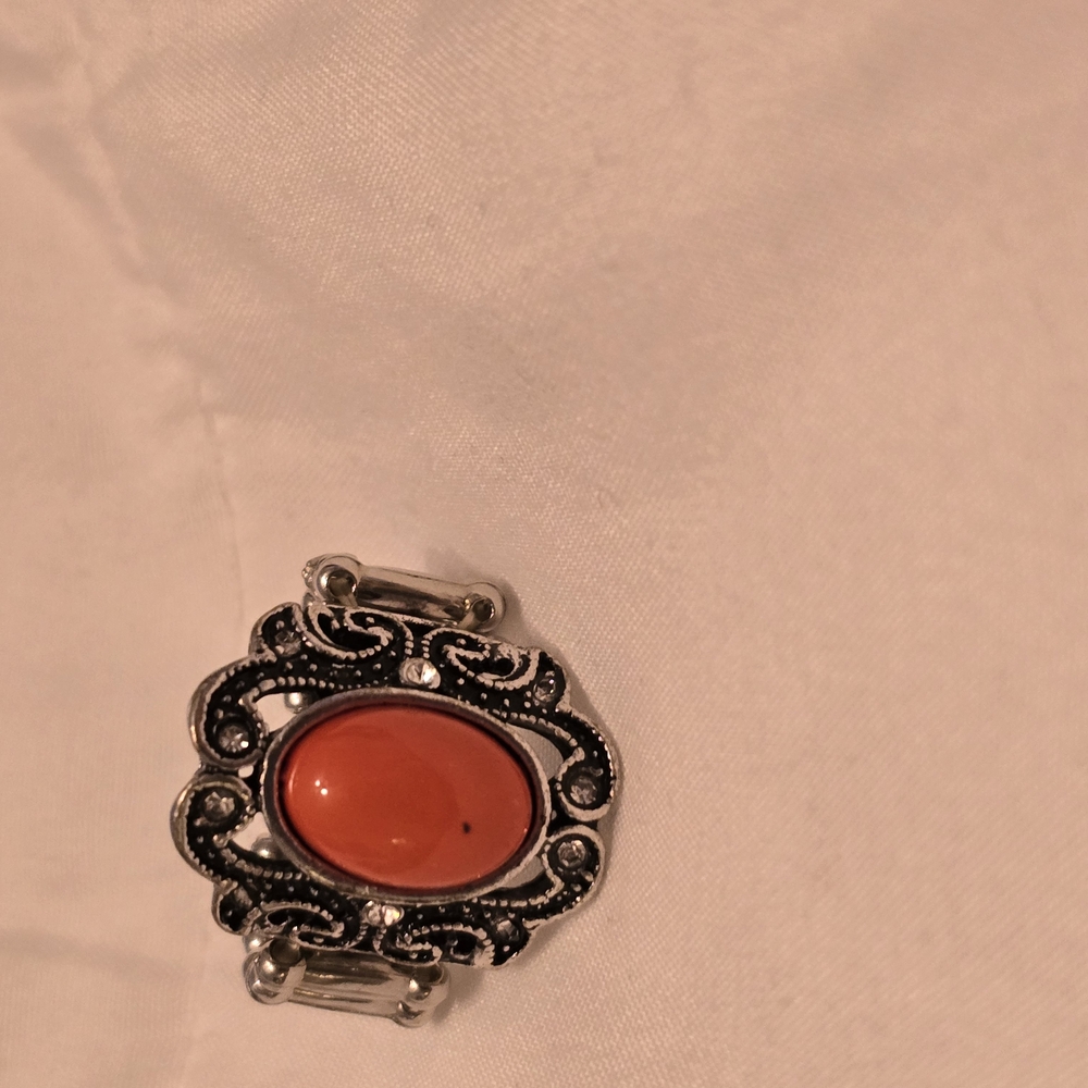 Elegant Silver and Orange Women's Ring